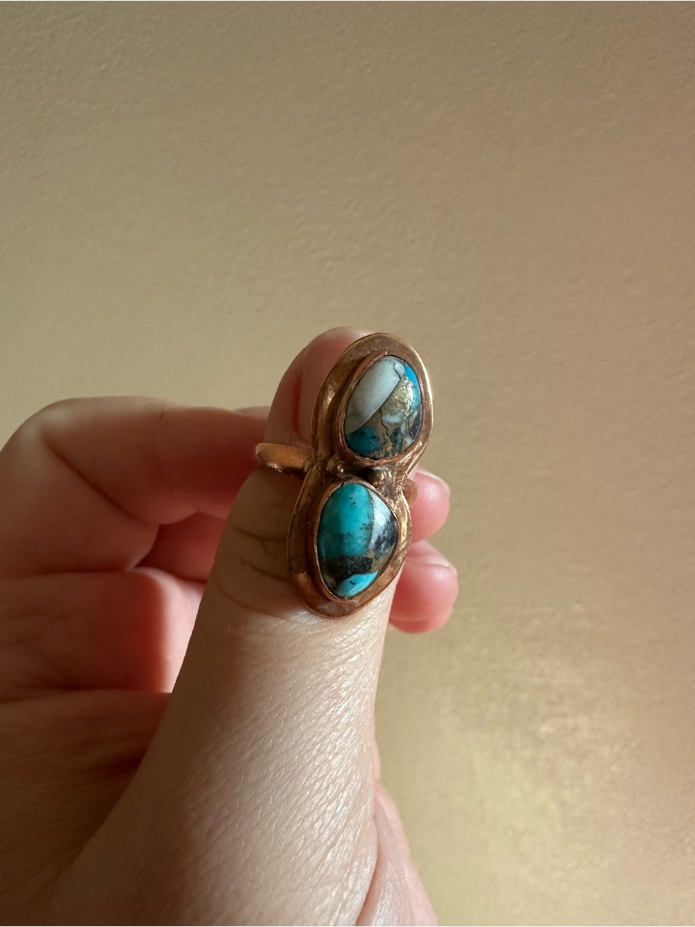 Copper Cotton Candy Turquoise Double-Stone Ring - Women Jewelry